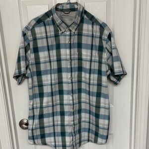 Eddie Bauer Blue and Green Classic Plaid Short Sleeve Shirt size Large Preppy